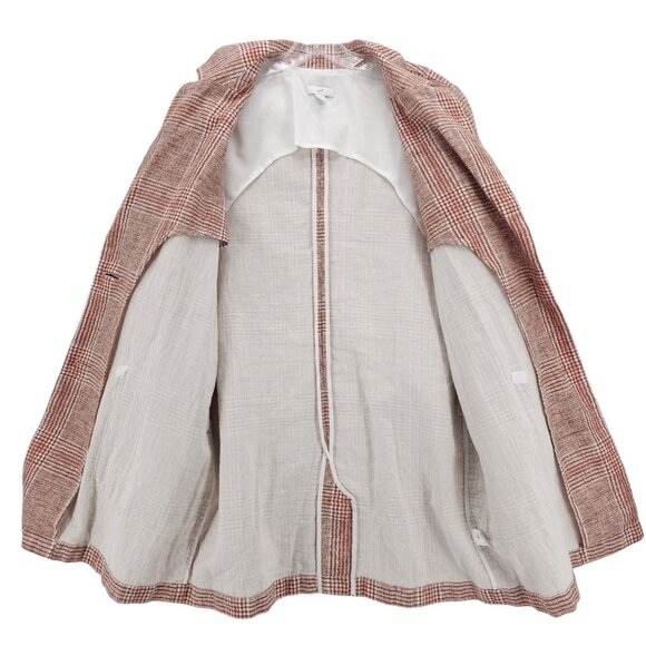 J JILL Plaid Linen Cotton Blazer Jacket Woven OVERSIZED Fit Pockets EUC SMALL - Picture 5 of 8